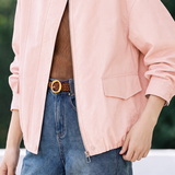 Casual Commuter Stand Collar Zip Cropped Jacket With Gathered Hem