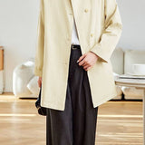 Elegant Commuter Lapel Double-Breasted Long-Sleeve Trench Coat