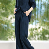 Casual Minimalist Two-Piece Set: Patch Pocket Drawstring Shirt & Trousers