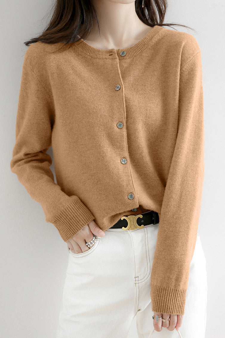 Round Neck Wool Knit Cardigan - 12 Colors Available - liwisi