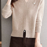 Gentle Commuter V-Neck Long-Sleeve Knit Top With Split Hem