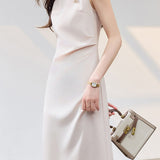 Minimalist Commuter Square Neck Ruched Sleeveless Dress