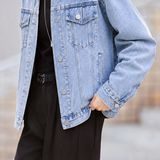 Casual Drop Shoulder Denim Jacket With Flap Patch Pockets