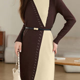 Casual Temperament Color-Block Knitted Dress - liwisi