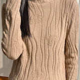 Elegant Commuter Mock Neck 3D Embossed Jacquard Long‑Sleeve Knit Sweater