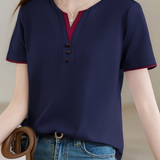 Casual V-Neck Fake Two-Piece T-Shirt - liwisi