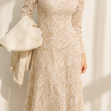 Elegant Floral Lace Dress With Eyelash Fringe