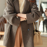 Notch Lapel Houndstooth Raglan Coat with Lining