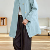 Elegant Commuter Lapel Double-Breasted Long-Sleeve Trench Coat