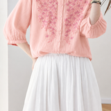 Artistic Commuter Ramie Embroidered Blouse