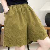 Casual Commuter Hollow Embroidery Five-point Wide Leg Shorts