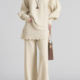 Casual Vacation Home Hollow Batwing Sleeve Fake Two-Piece Knit Two-Piece Set