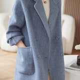 Elegant Lapel Herringbone Mid-Length Wool Coat