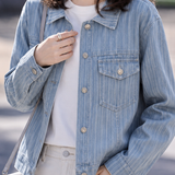 Casual Vertical Stripe Jacket With Flap Patch Pockets