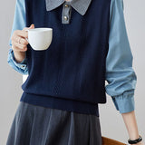 Casual Fake Two-Piece Cable Spliced Knit Top