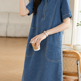 Minimalist Commuter Topstitch Patch Pocket Denim Dress