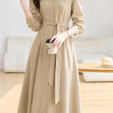 Elegant Lapel Concealed Placket Tie Waist Dress