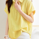 Casual Crinkled Texture Half Placket Blouse