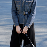 Elegant Commuter Lapel Waist-Tie Denim Jacket