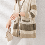 Casual Commuter Color-Block Chunky Knit V-Neck Hollow Knit Cardigan