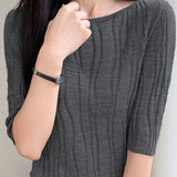 Casual Floral Embossed Vertical Stripe Crew Neck Knit Top