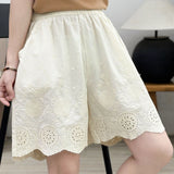 Casual Commuter Hollow Embroidery Five-point Wide Leg Shorts