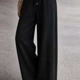 Casual V‑Neck Color‑Block Long‑Sleeve Knit Top & Wide‑Leg Pants Two‑Piece Set