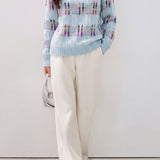 Casual Vacation Color‑Block Dot Jacquard Knit Top