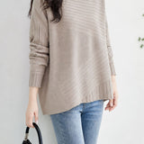 Casual Asymmetrical Diagonal Half‑High Neck Knit Top
