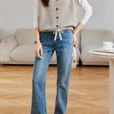 Gentle Commuter Lapel Single-Breasted Drawstring Hem Knit Vest