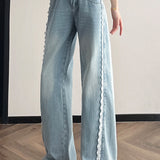 Lace patchwork wide-leg jeans