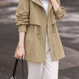 Casual Drawstring Hooded Trench Coat