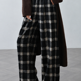 Casual Plaid Wool‑Blend Wide‑Leg Pants