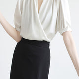 Surplice Neck Tuck-In Elegant Blouse - 4 Colors Available