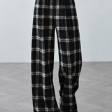 Casual Plaid Wool‑Blend Wide‑Leg Pants
