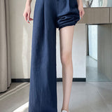 Casual Linen Ice Silk High-Waisted Tie Wide-Leg Trousers