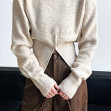 ラウンドネック裾ジップドロップショルダーニット　3色入 - liwisi