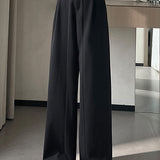 Casual Commuter High‑Waisted Wool Blend Wide‑Leg Trousers