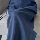 Casual Linen Ice Silk High-Waisted Tie Wide-Leg Trousers