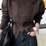 ラウンドネック裾ジップドロップショルダーニット　3色入 - liwisi