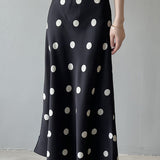 Dot Pattern Maxi Flare Satin Skirt