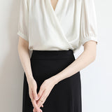 Surplice Neck Tuck-In Elegant Blouse - 4 Colors Available