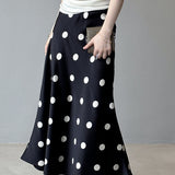 Dot Pattern Maxi Flare Satin Skirt