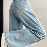 Lace patchwork wide-leg jeans