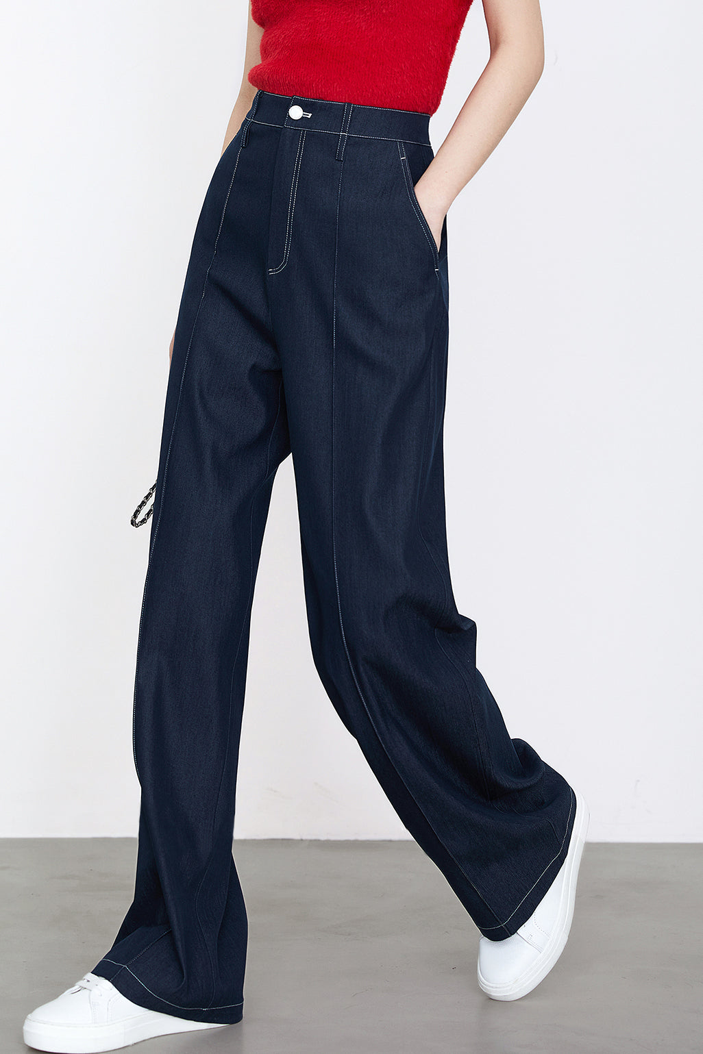 ステッチ装飾シンプルマキシスラックスパンツ - liwisi