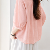 Artistic Commuter Ramie Embroidered Blouse