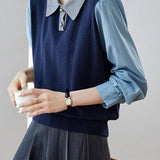 Casual Fake Two-Piece Cable Spliced Knit Top
