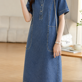 Minimalist Commuter Topstitch Patch Pocket Denim Dress