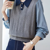 Casual Fake Two-Piece Cable Spliced Knit Top