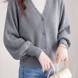 Casual V‑Neck Fringe Batwing Sleeve Knit Cardigan